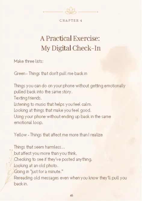 Upward Reads Guide I practical exercise page titled “My Digital Check-In,” helping readers notice phone and social media habits that keep them emotionally attached.