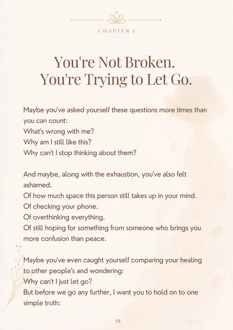 Upward Reads Guide I workbook page titled “You’re Not Broken. You’re Trying to Let Go,” with reflective prompts for women finding it hard to let go.