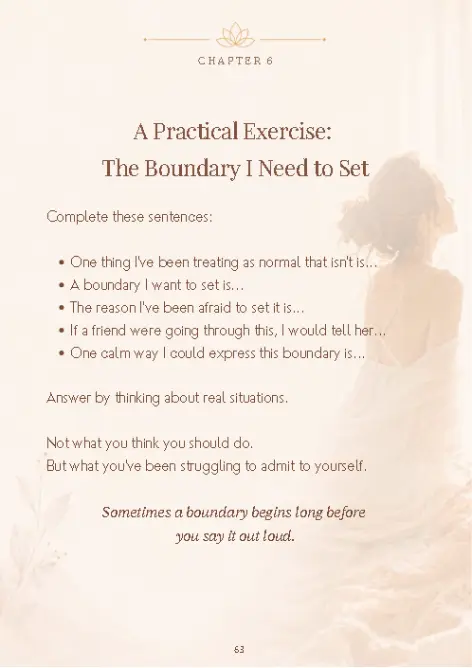 Upward Reads Guide II practical exercise page titled “The Boundary I Need to Set,” with writing prompts to help readers name a boundary they need to honor.