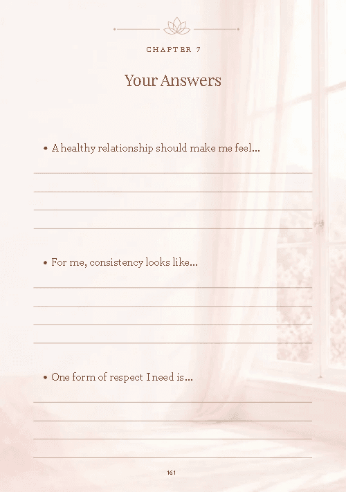 guide III. pago 161 Guide III writing page with prompts and lined spaces for answers to What Truly Feels Safe to Me.