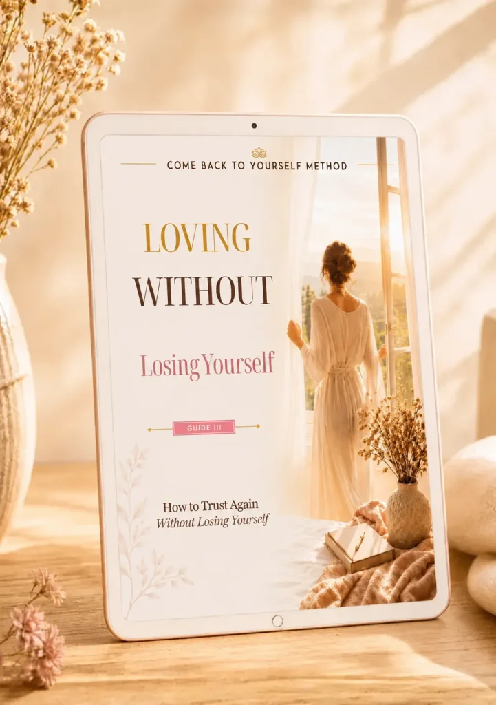 Tablet displaying Guide III cover, Loving Without Losing Yourself, How to Trust Again Without Losing Yourself